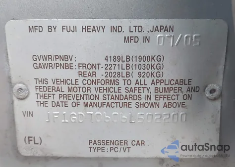 2006 Subaru Impreza Wrx Sti z USA, uszkodzony, nr VIN JF1GD70606L502200